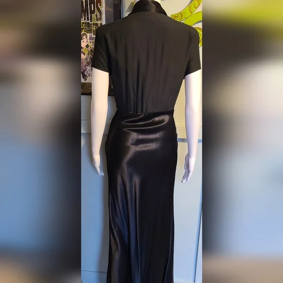 90's Does 40's Harlow Hollywood Glamorous Satin Look Maxi Dress Size 10 - Picture 9 of 16